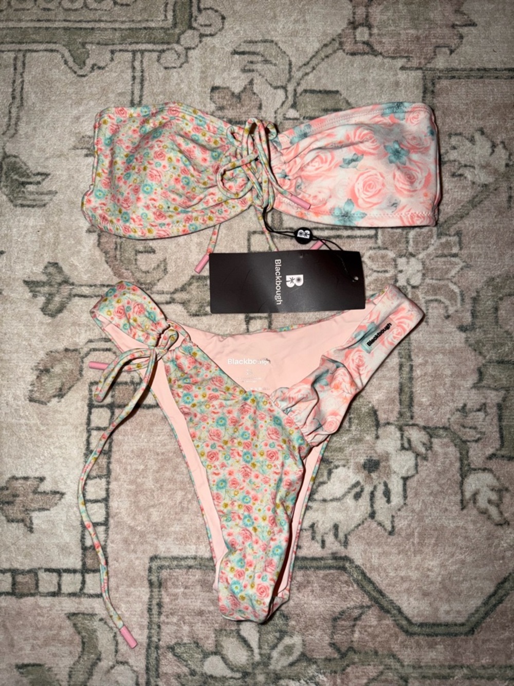 NWT Blackbough dolly Floral Pink Bandeau Bikini Set